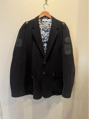 Affliction Black Corduroy Military Skull Blazer Mens Large